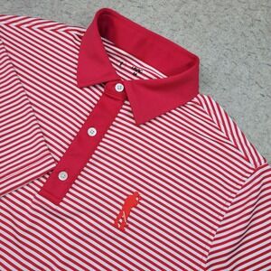 USAG Polo Shirt Mens Medium Red White Striped U Suck At Golf Stretch Performance